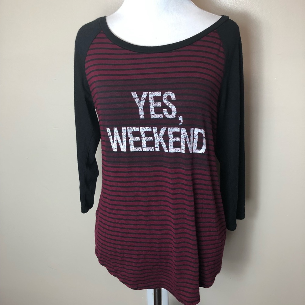 Maurices YES WEEKEND Striped 3/4 Sleeve Tee Small